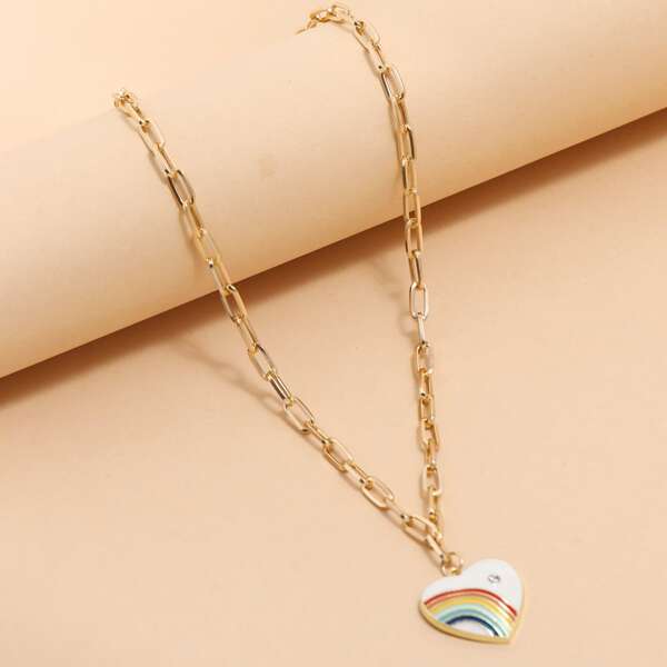 

Heart Pendant Necklace, Multicolor
