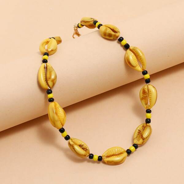 

Bead Detail Shell Necklace, Yellow