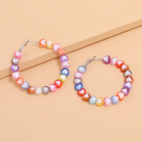 

Heart Decor Hoop Earrings, Multicolor