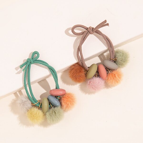 

2pcs Pom-pom Decor Hair Tie, Multicolor