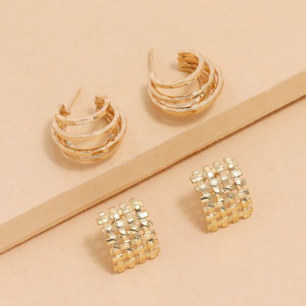 

2pairs Alloy Earrings, Gold