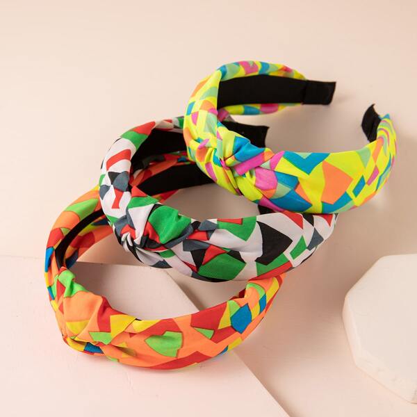 

3pcs Geometric Print Hair Hoop, Multicolor