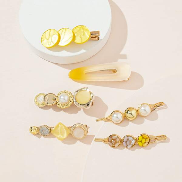 

6pcs Faux Pearl Decor Hair Clip, Multicolor