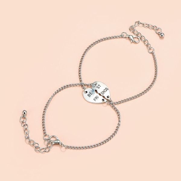 

2pcs Heart Charm Bracelet, Silver