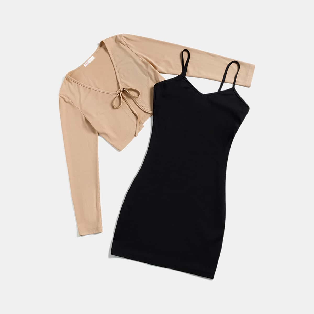 

Solid Tie Front Crop Top & Cami Dress, Multicolor