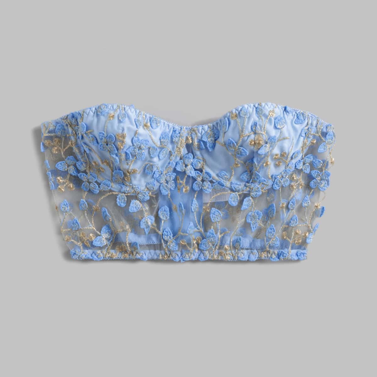 

Floral Embroidery Crop Tube Top, Baby blue