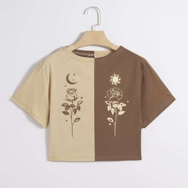 

Colorblock Sun & Moon Print Tee, Multicolor