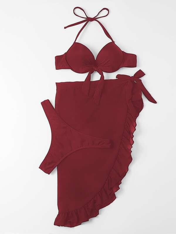 SHEIN Swim Basics 3pack Push Up Bikini Swimsuit & Ruffle Cover Up SHEIN USA