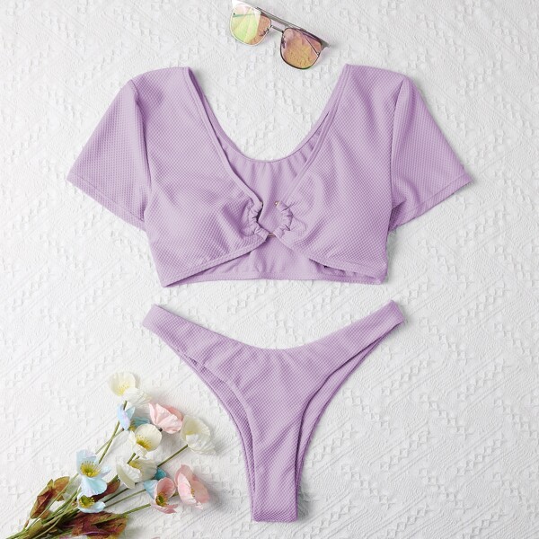 

Ring Linked High Cut Bikini Swimsuit, Lilac purple