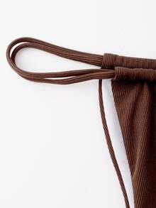 Rib Thong Bikini Bottom, For Summer Beach Vacation - Coffee Brown - View 4