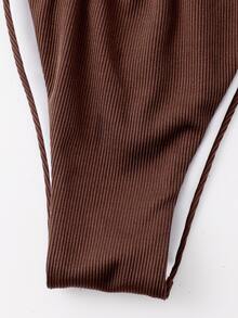 Rib Thong Bikini Bottom, For Summer Beach Vacation - Coffee Brown - View 5