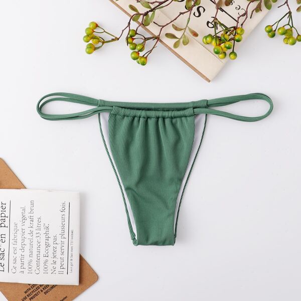 

Ribbed Thong Bikini Bottom, Army green