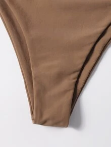 Bikini liso de corte alto con efecto push-up, ideal para vacaciones de verano en la playa - Café integral - Ver 6