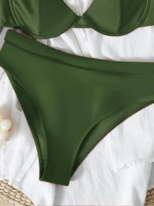 Underwire High Waisted Bikini - Army Green - View 3