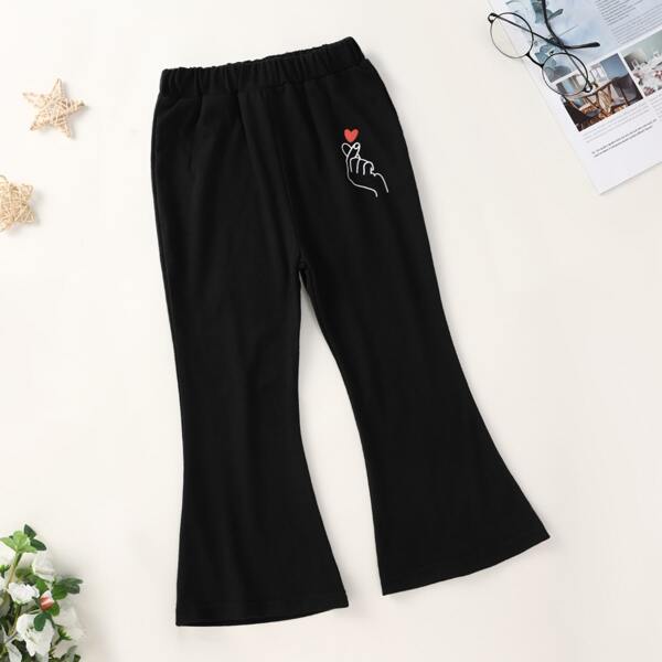 

Toddler Girls Heart & Figure Graphic Flare Leg Pants, Black
