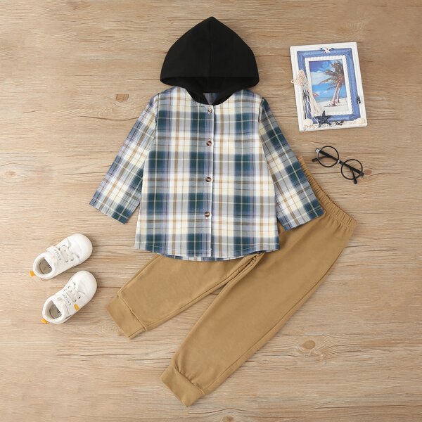 

Toddler Boys Tartan Hooded Jacket & Solid Joggers, Multicolor