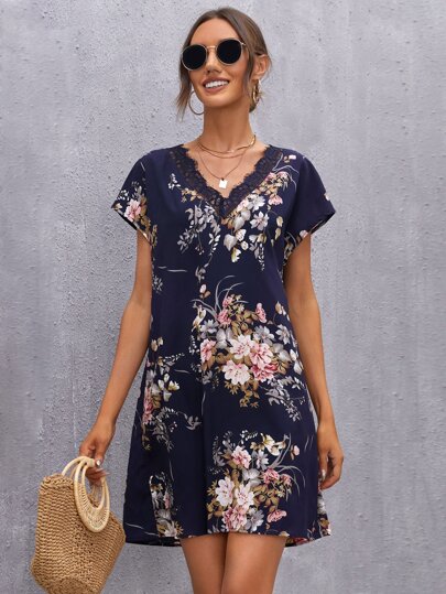SHEINLaçoContrasteFloralBohoVestido - Top SHEIN