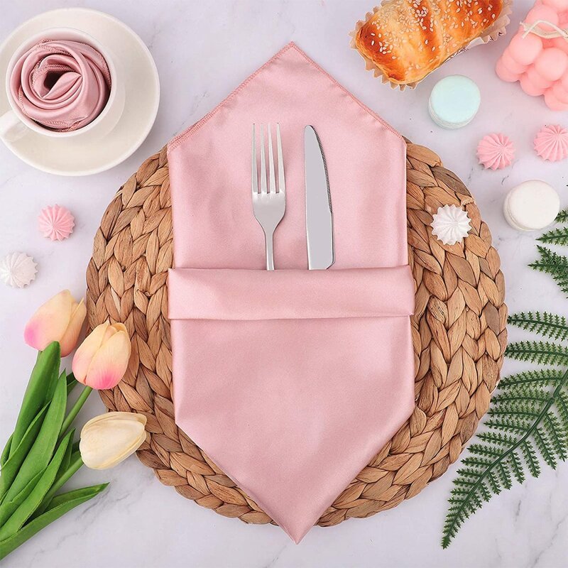 

10pcs Party Satin Cloth Napkin, Pink