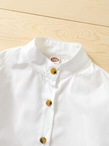 SHEIN Toddler Boys Mock Neck Button Up Shirt - White - View 4
