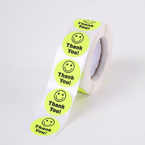 

1roll Smiling Face Gift Sticker, Lime green