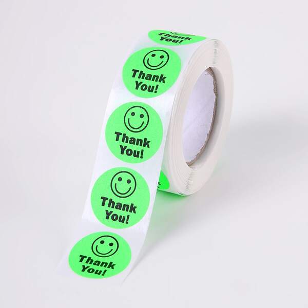 

1roll Smiling Face Gift Sticker, Green