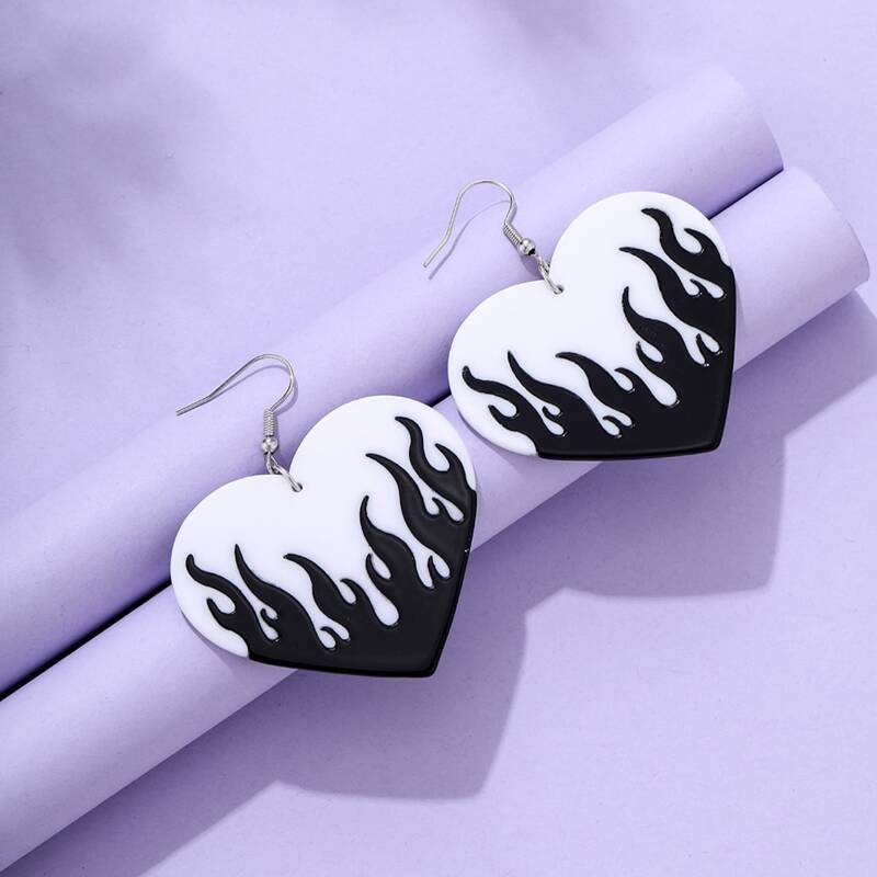 

Heart Drop Earrings, Black and white