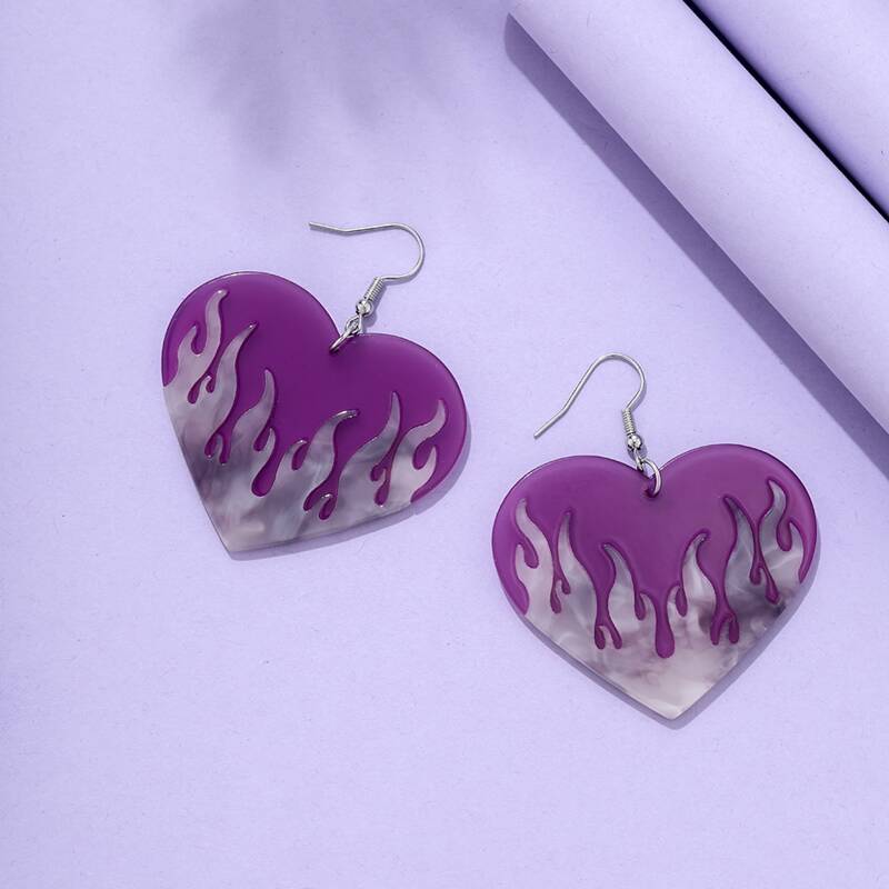 

Heart Charm Earrings, Purple