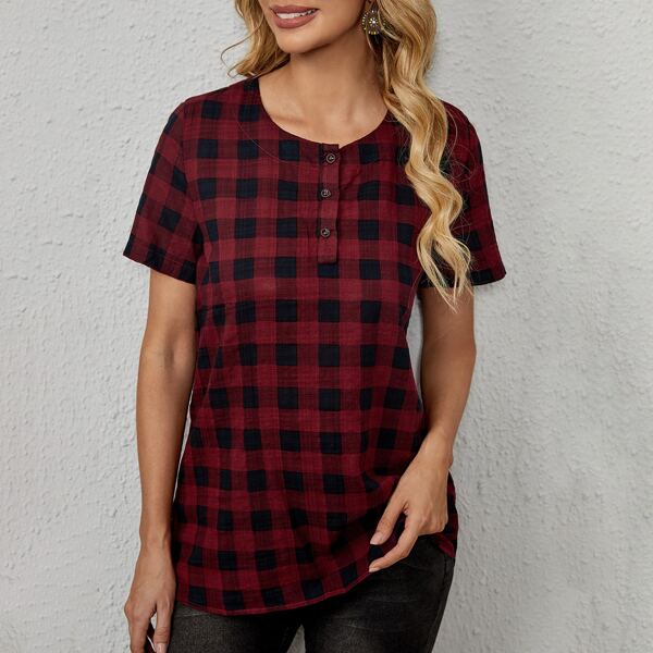 

Gingham Half Button Blouse, Multicolor