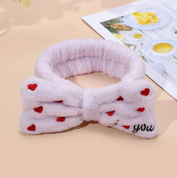 

Heart Embroidery Bath Headband, Lilac purple