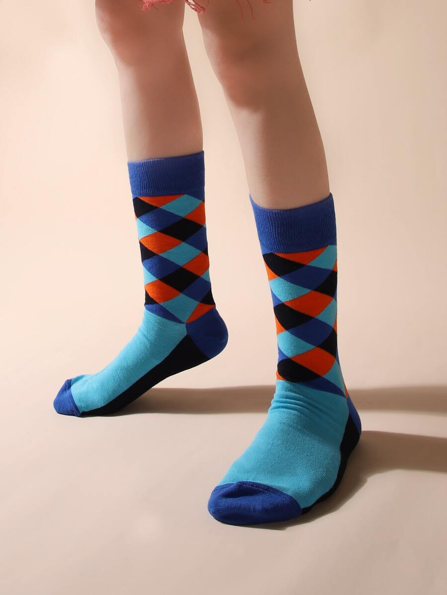 Men Geometric Pattern Crew Socks - Multicolor - View 1