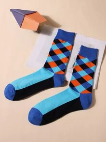 Men Geometric Pattern Crew Socks - Multicolor - View 2