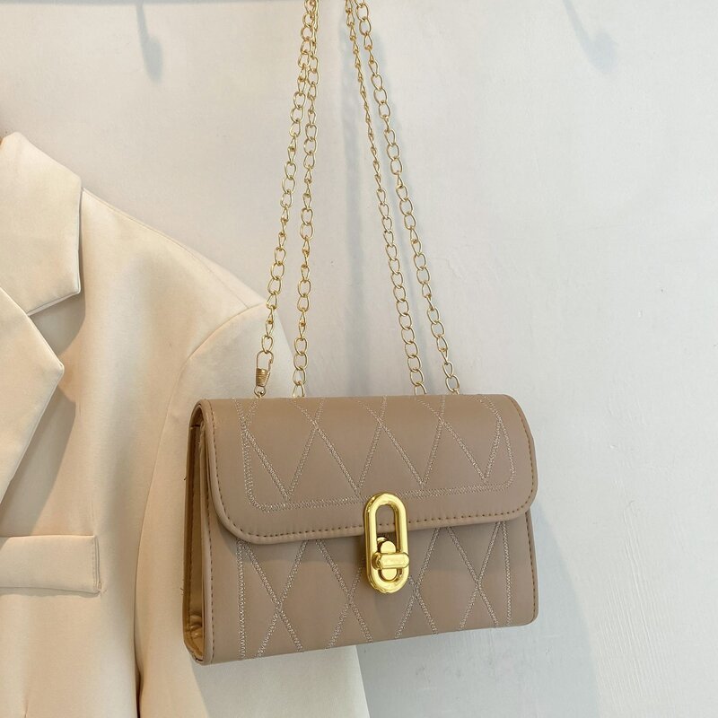 

Quilted Flap Chain Bag, Khaki