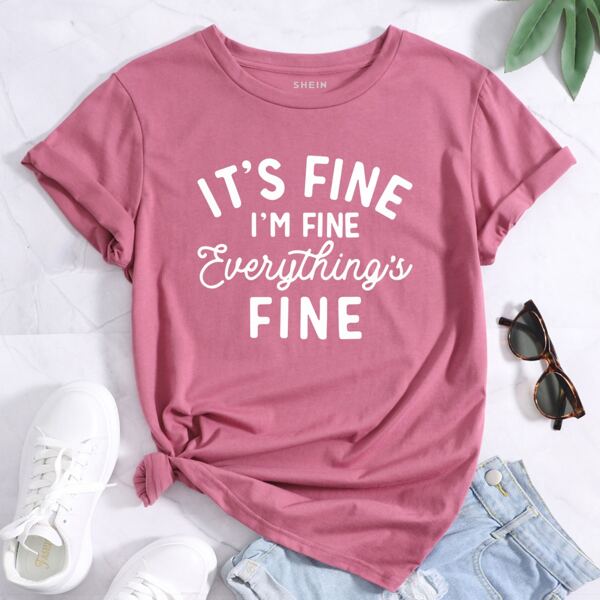 

Slogan Graphic Short Sleeve Tee, Pink