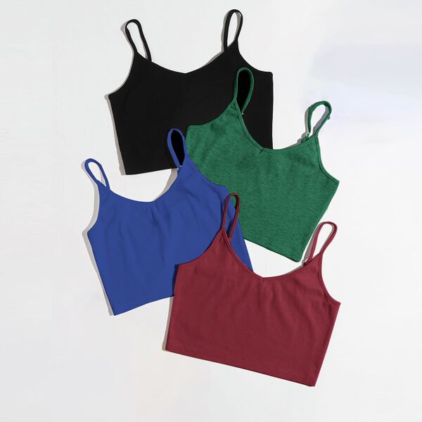 

Plus 4pcs Rib-Knit Cami Top, Multicolor