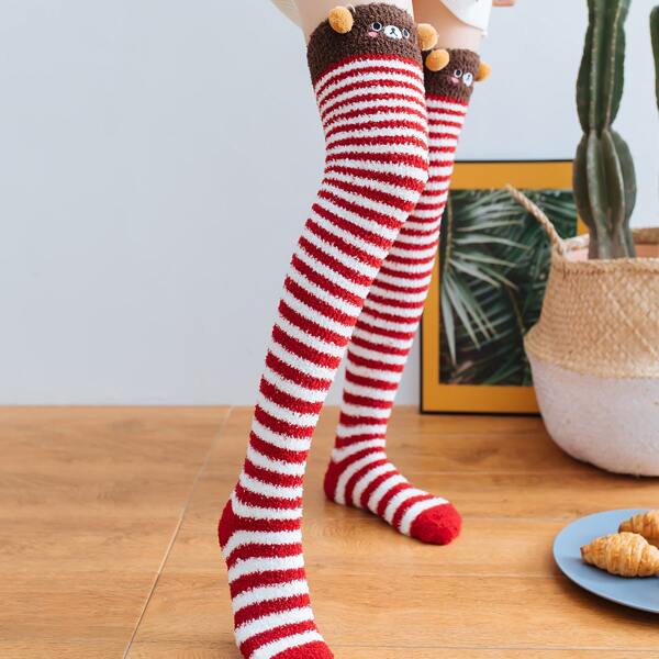 

Striped Over The Knee Fuzzy Socks, Multicolor
