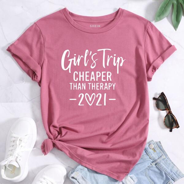 

Slogan And Heart Print Tee, Dusty pink