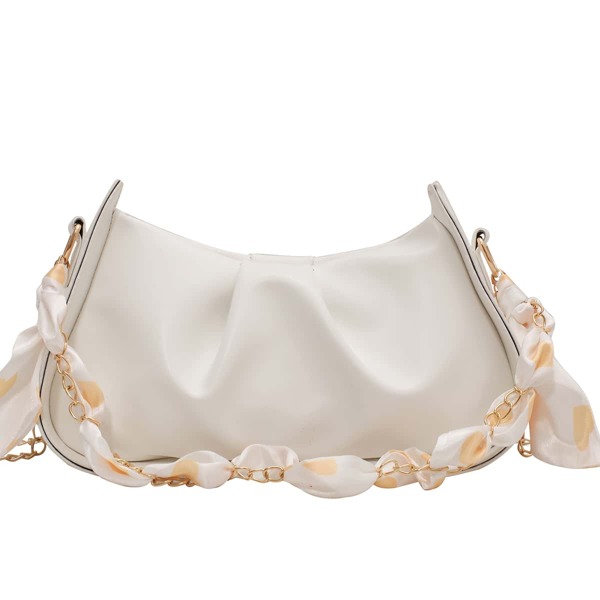 

Ruched Chain Shoulder Bag, White
