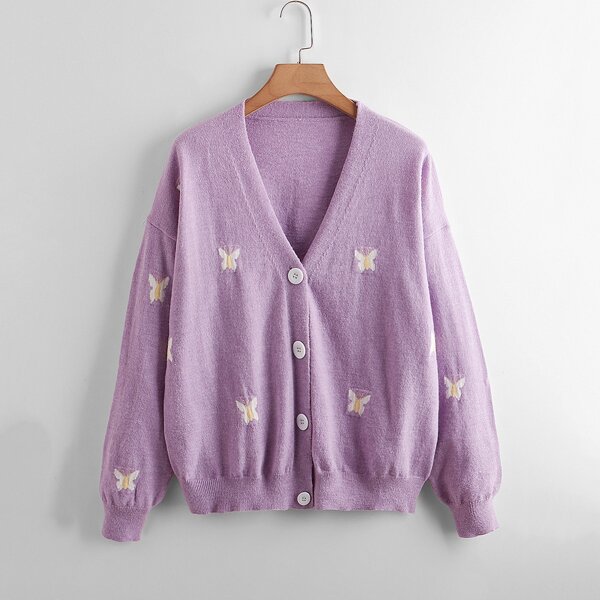 

Plus Butterfly Pattern Cardigan, Lilac purple