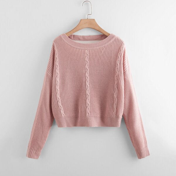 

Plus Crisscross Back Drop Shoulder Sweater, Dusty pink