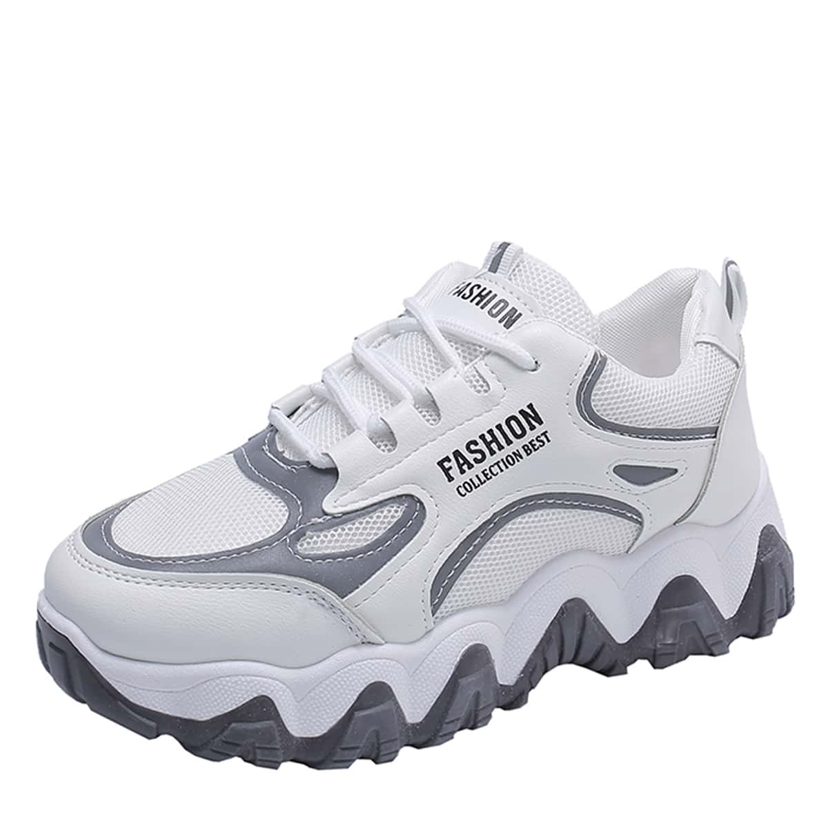 

Lace Up Front Mesh Panel Chunky Sneakers, White