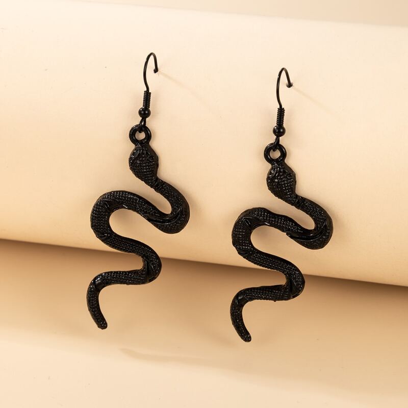 

Snake Drop Earrings, Black