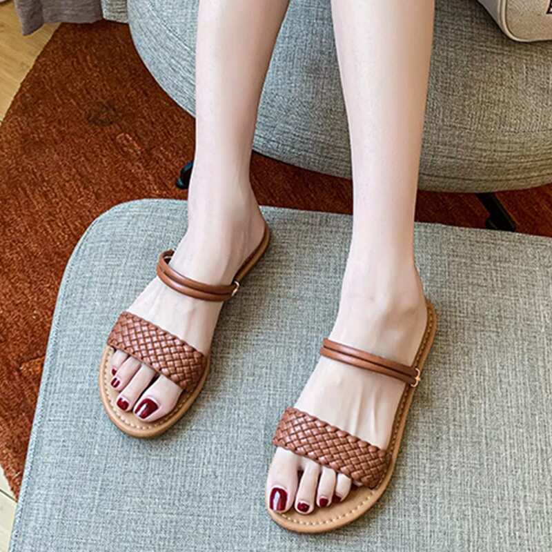 

Braided Slide Sandals, Brown