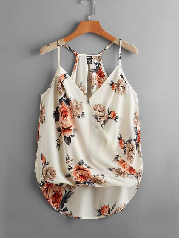 SHEIN Clasi Top De Tirantes De Flores Con Dobladillo Alto-bajo Para La Primavera