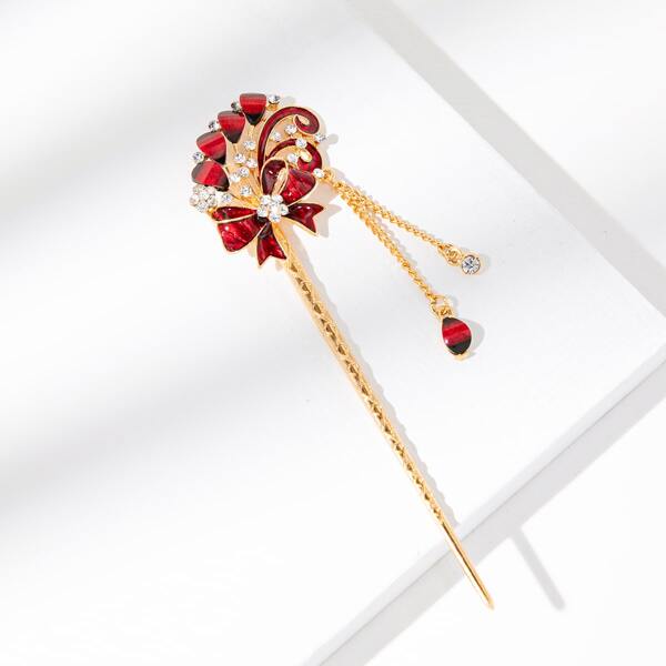 

Rhinestone & Bow Decor Hair Pin, Red