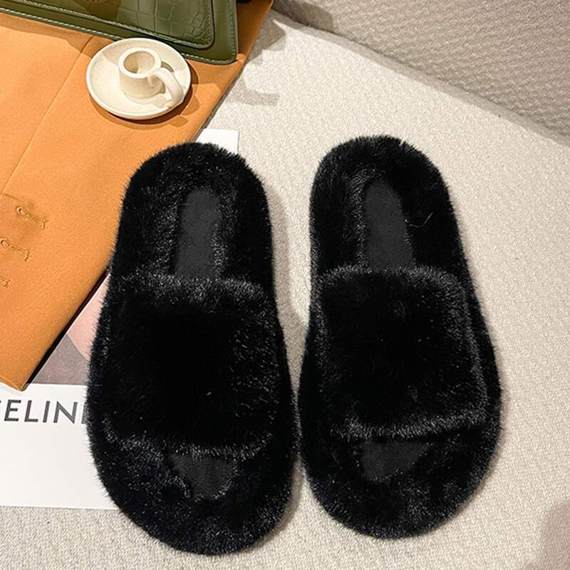

Minimalist Fluffy Slippers, Black