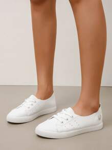 Heart Pattern Lace Up Front Slip On Sneakers, White Women's Casual Sports Shoes - White - View 5