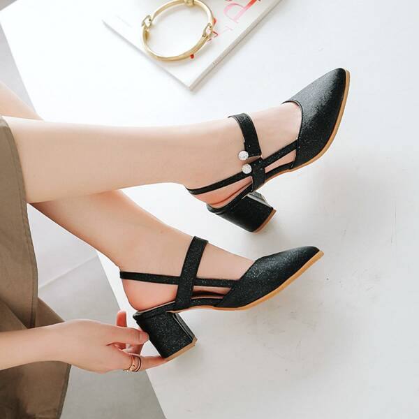 

Minimalist Rhinestone Decor Slingback Sandal Mules, Black