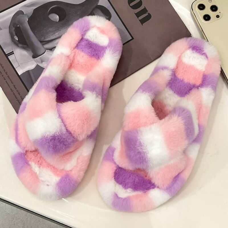

Criss Cross Fluffy Slippers, Multicolor