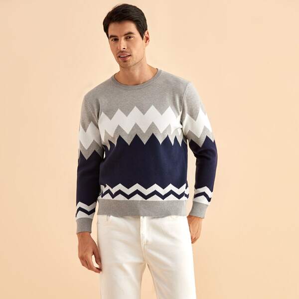 

Men Colorblock Wave Pattern Cardigan, Multicolor