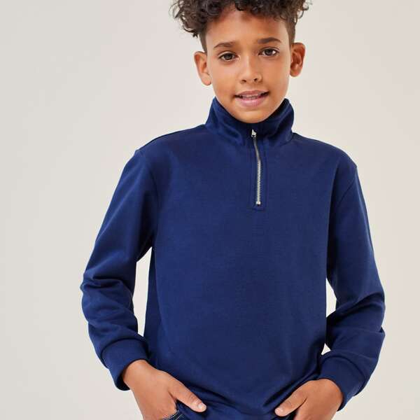 

Boys Zipper Half Placket Sweatshirt, Navy blue